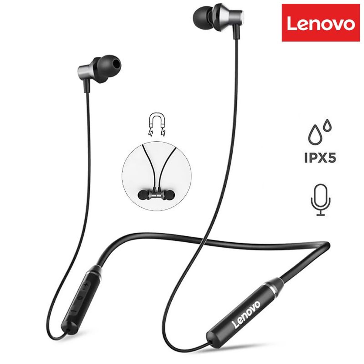 LENOVO - Lenovo Audifono Bluetooth 5.0 Deportivo IPX5 Magnetico Metal HE05