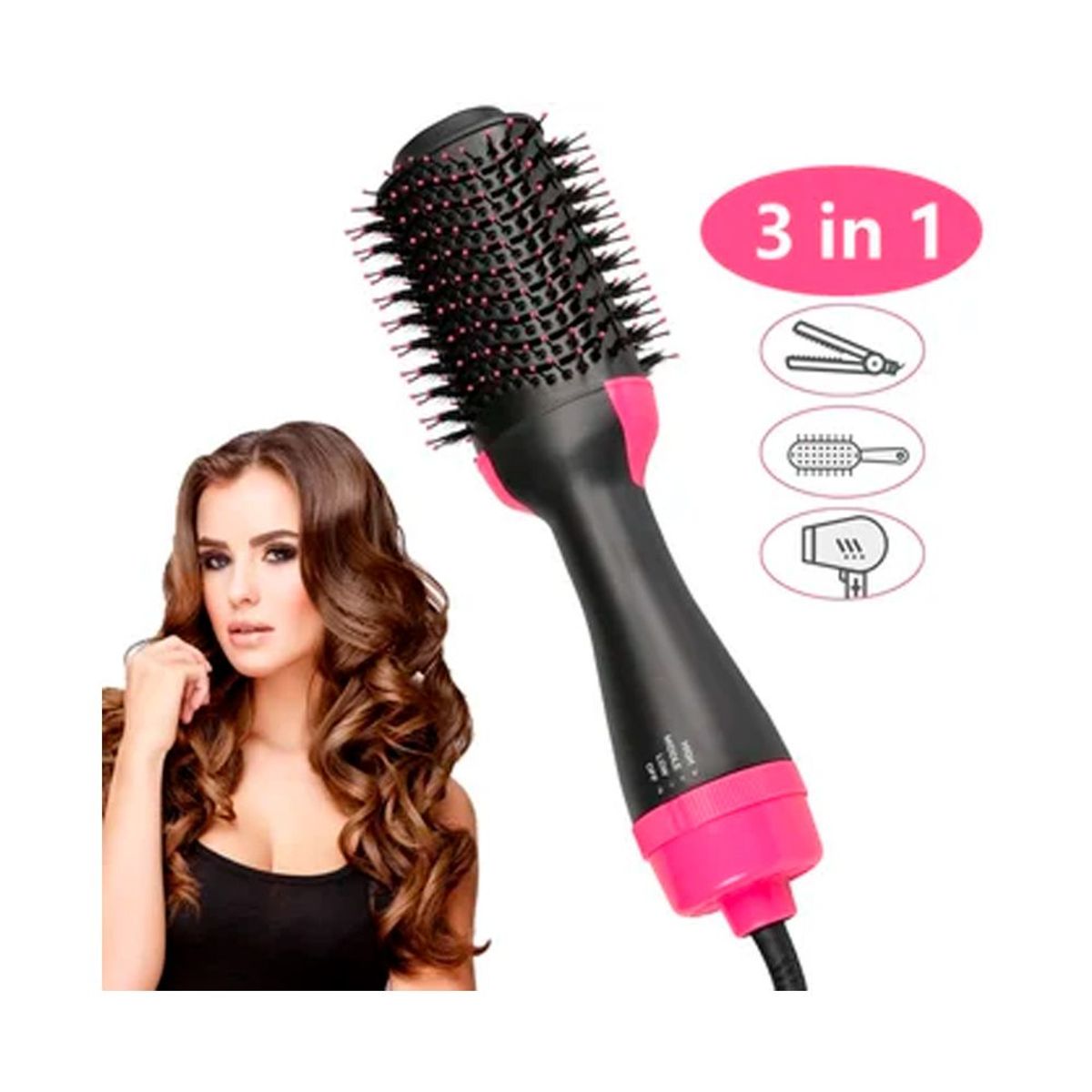 GENERICO - Cepillo Secador de Cabello Alisador Ondulador 3 En 1 Multifunciónal