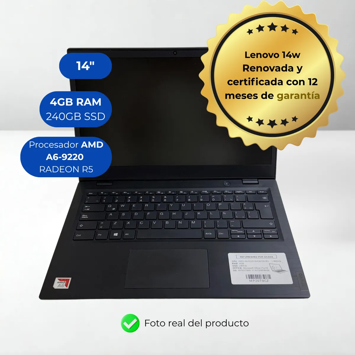 LENOVO - Laptop Lenovo 14W AMD A6-9220C 4GB 250GB SSD 14 W11 Reacondicionada