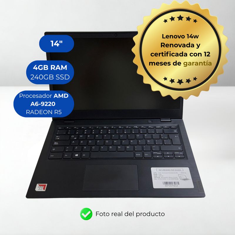 LENOVO - Laptop Lenovo 14W AMD A6-9220C 4GB 250GB SSD 14 W11 Reacondicionada