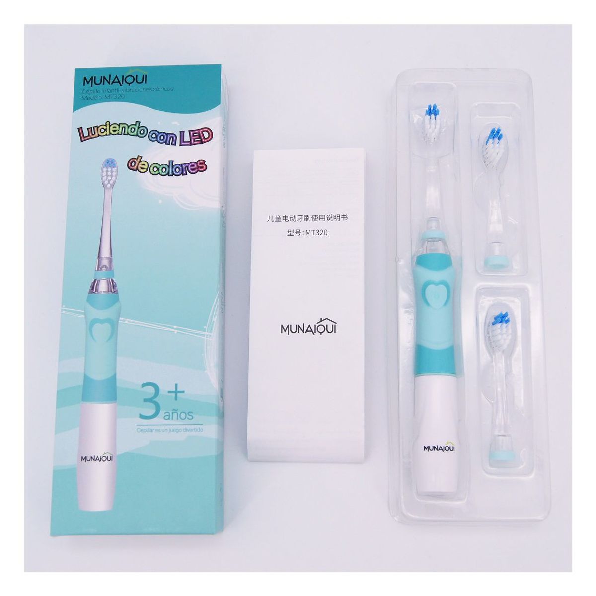 MUNAIQUI - Cepillo Dental con Vibraciones y Luces LED para Niños de 3 a 10 años