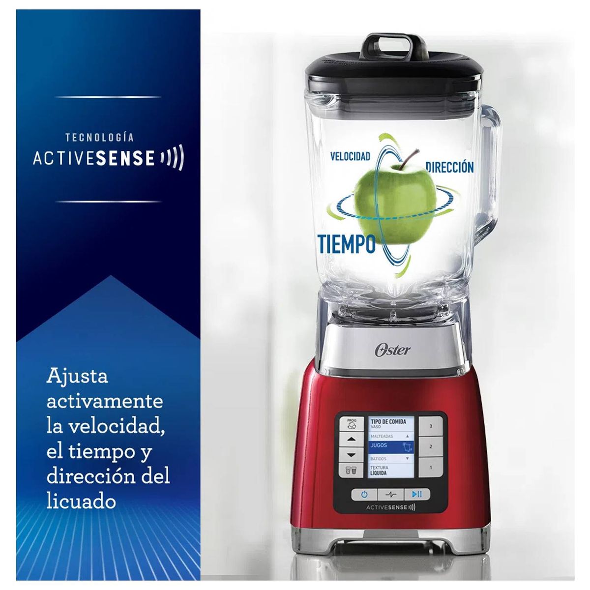 OSTER - Licuadora OSTER ActiveSense 2L 1100W  Blend-N-GO BLSTTDG-RBG Rojo