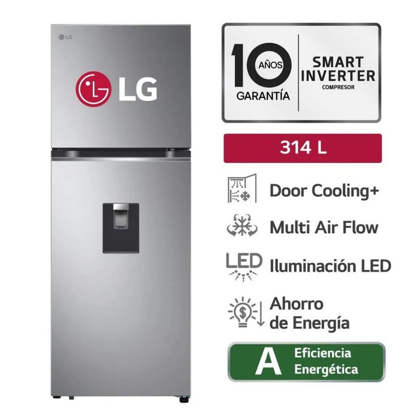 LG - REFRIGERADORA LG 314LT TOP FREEZER CON DOORCOOLING GT31WPP PLATEADA