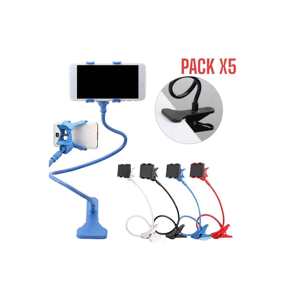 GENERICO - Pack 5 Sujetadores Holder Soporte para Celular Flexible 360°