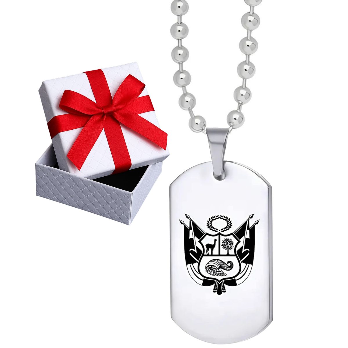 GENERICO - Collar Escudo Nacional Peruano Joya Regalo Acero Quirúrgico Plateado