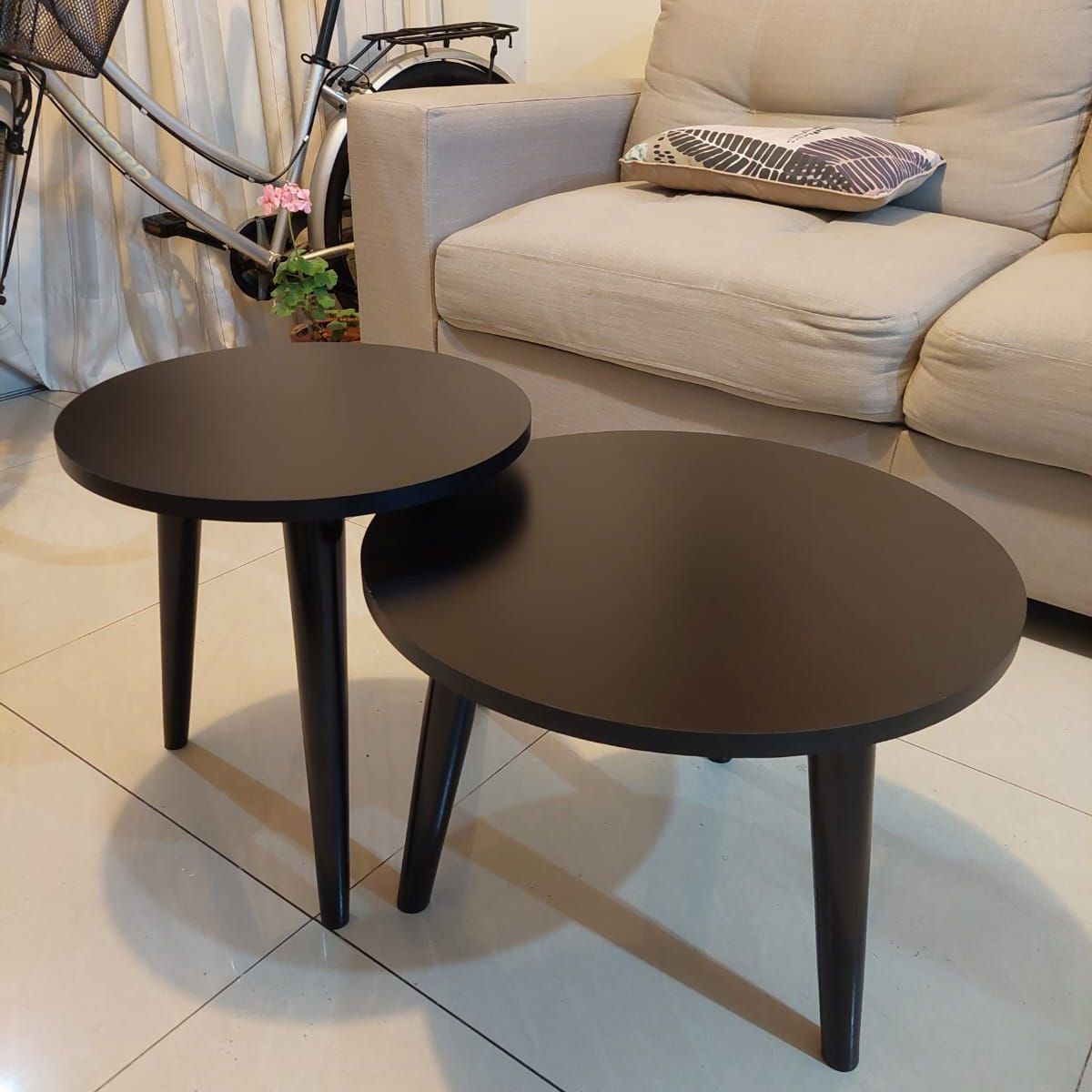 GENERICO - Mesa de centro estilo nido circular color negro