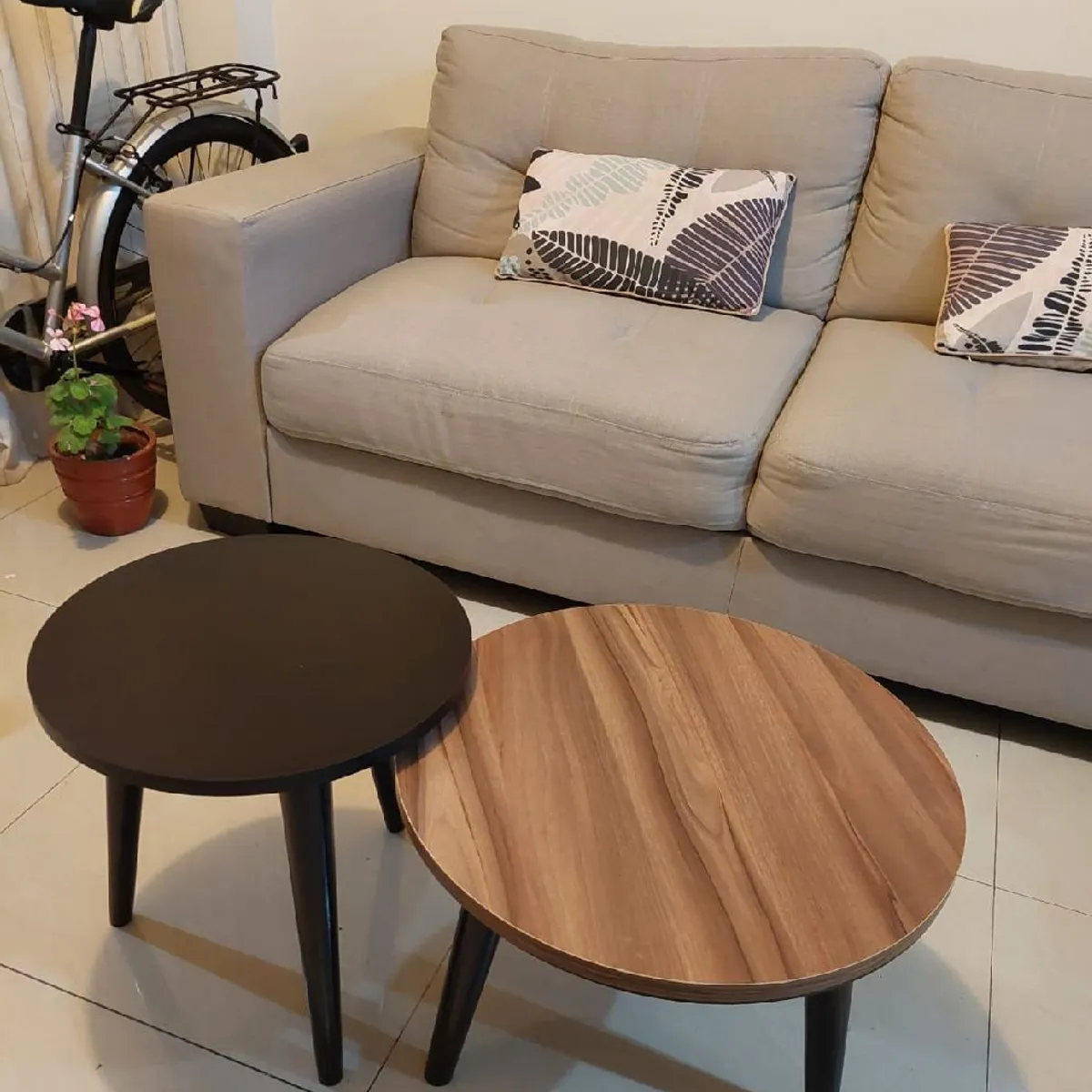 GENERICO - Mesa de centro estilo nido circular color negro y marrón