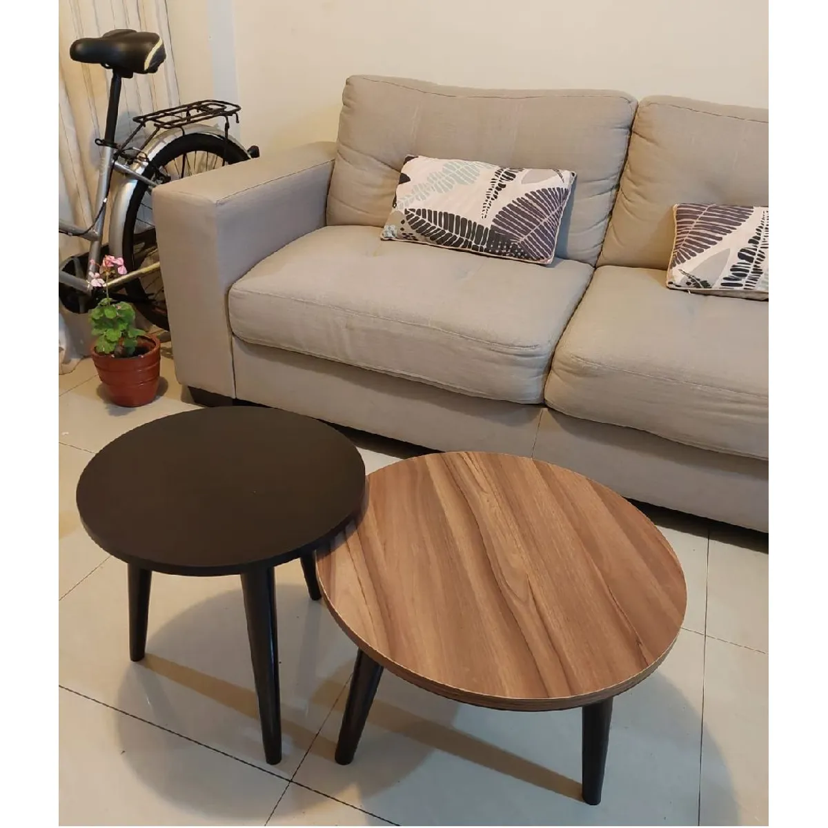 GENERICO - Mesa de centro estilo nido circular color negro y marrón