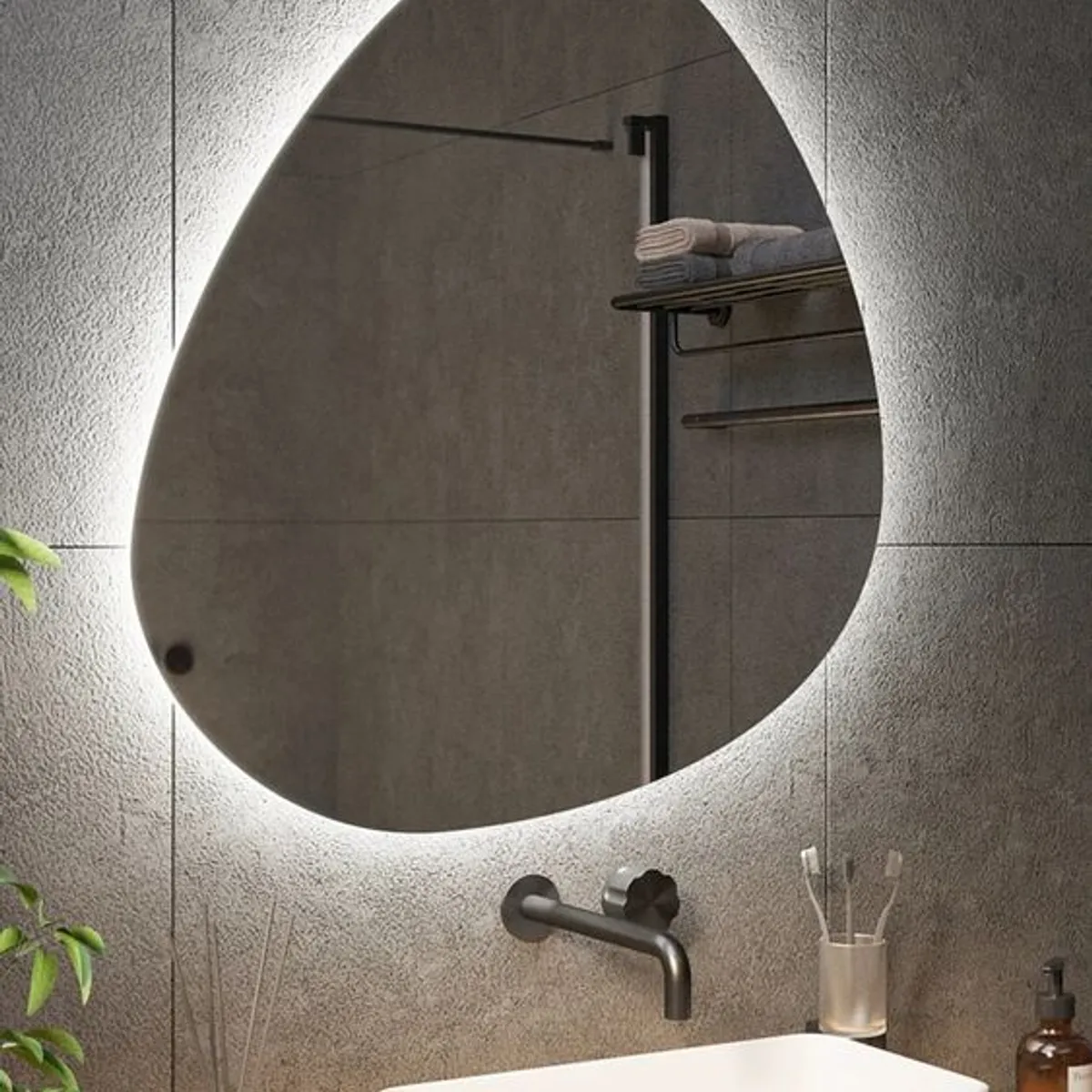 GENERICO - Espejo Curvo Táctil Con Iluminación Led 70 x 85cm