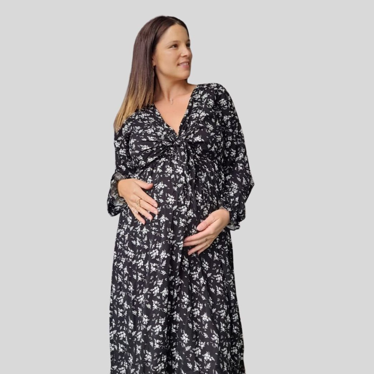 GENERICO - Vestidos Maternal  Lazo, Sistema Lactancia BCxy Lenceria,FloreadoNegro