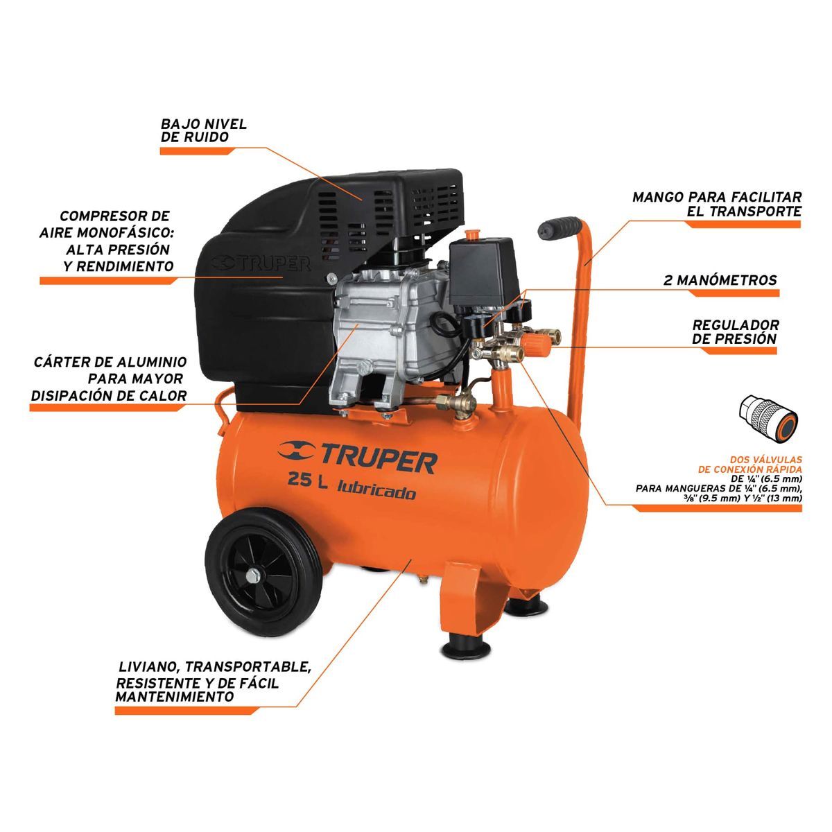 TRUPER - Compresor 25 L manguera 10m y clavadora engrapadora Truper