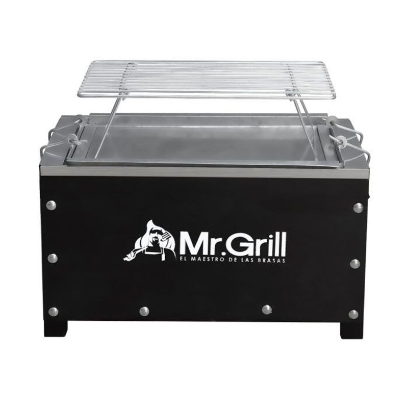 MR GRILL - Caja China Mini Black Galvanizada - Parrilla de Varillas Niqueladas