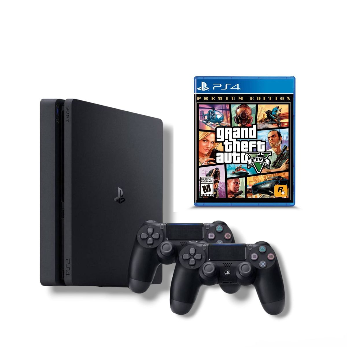SONY - Consola PS4 Slim 1TB Negro +2 Mandos +GTAV  Reacondicionada