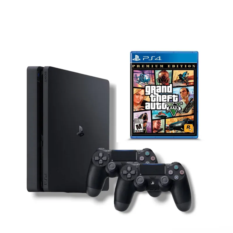 SONY - Consola PS4 Slim 1TB Negro +2 Mandos +GTAV  Reacondicionada