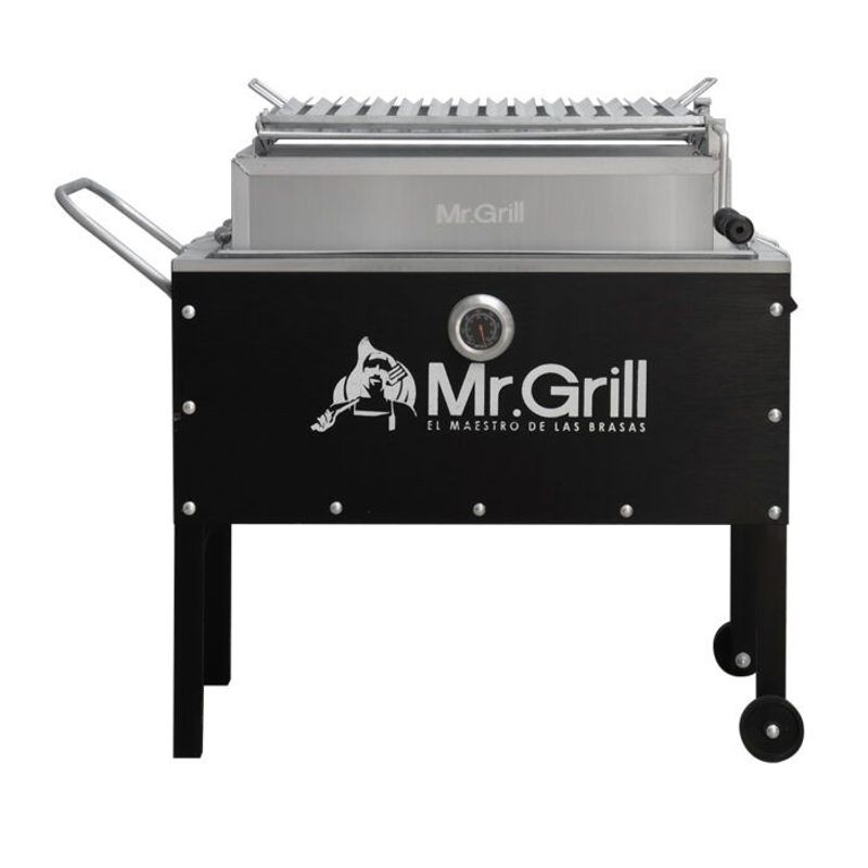 MR GRILL - Caja China Mediana Premium Black Acero Inoxidable + Parrilla Regulabl