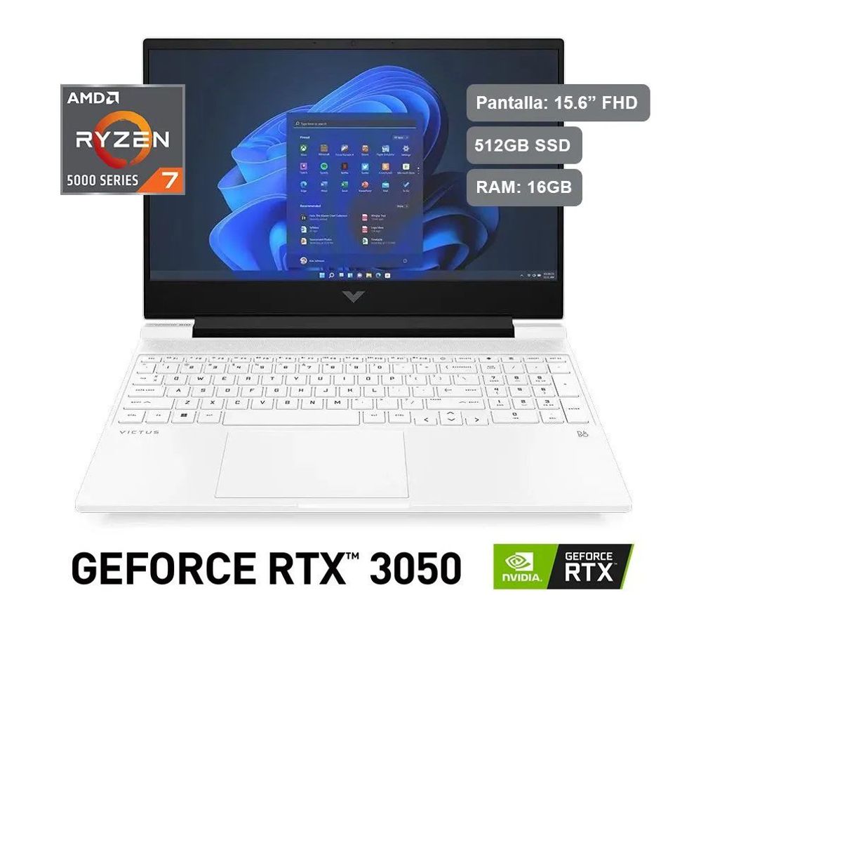 HP - Laptop Gaming HP Victus 15-FB0109LA 15.6”  AMD Ryzen 7 5800H 16GB 512GB RTX3050 Windows 11 Blanco