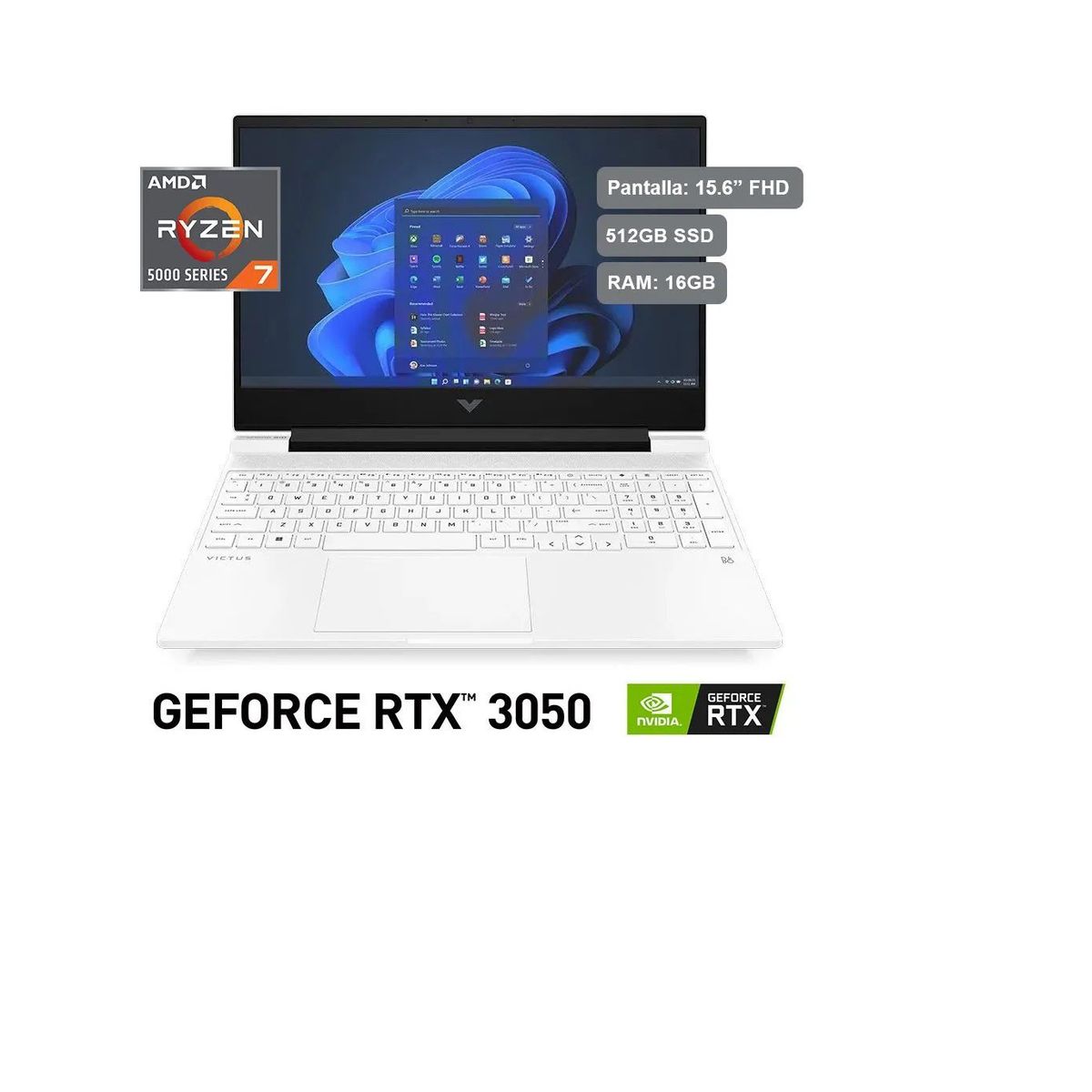 HP - Laptop Gaming HP Victus 15-FB0109LA 15.6”  AMD Ryzen 7 5800H 16GB 512GB RTX3050 Windows 11 Blanco