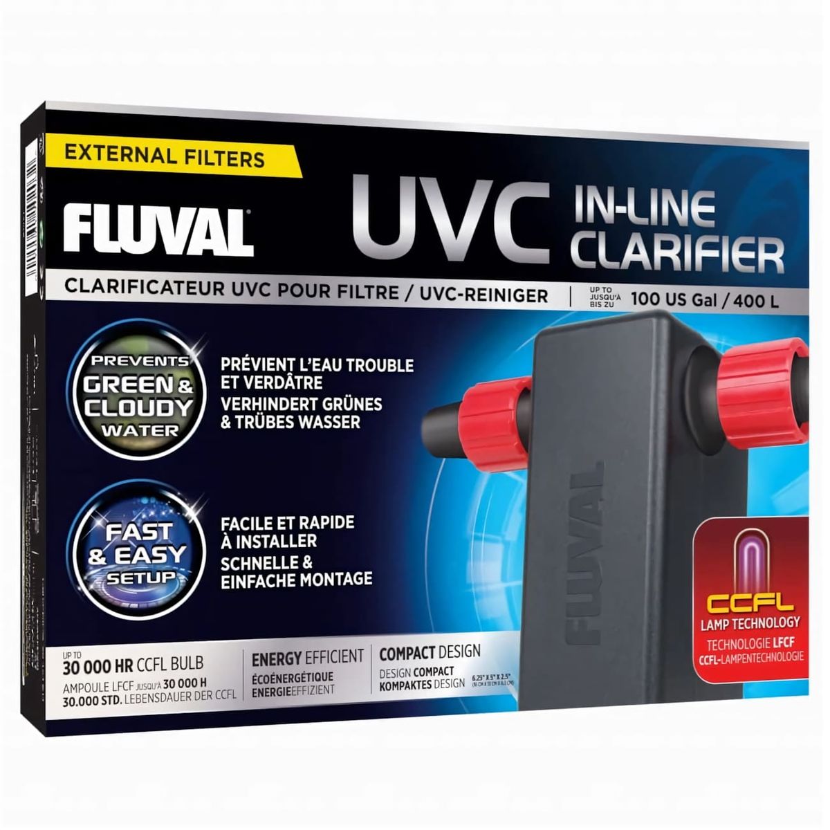 GENERICO - Fluval UVC, clarificador de agua en linea,  hasta 400 lt.
