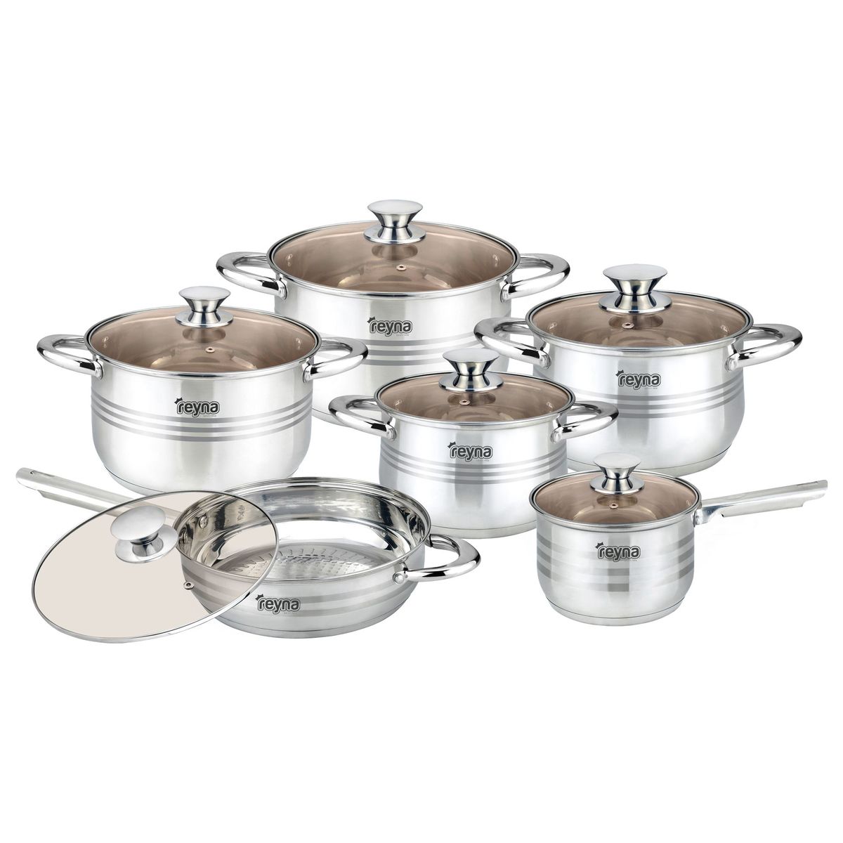 Reyna - Juego ollas de acero Professional 12 piezas (Brown)