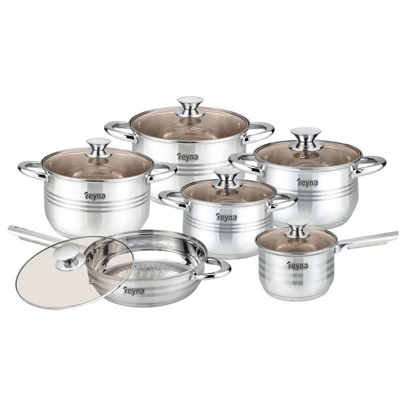 Reyna - Juego ollas de acero Professional 12 piezas (Brown)
