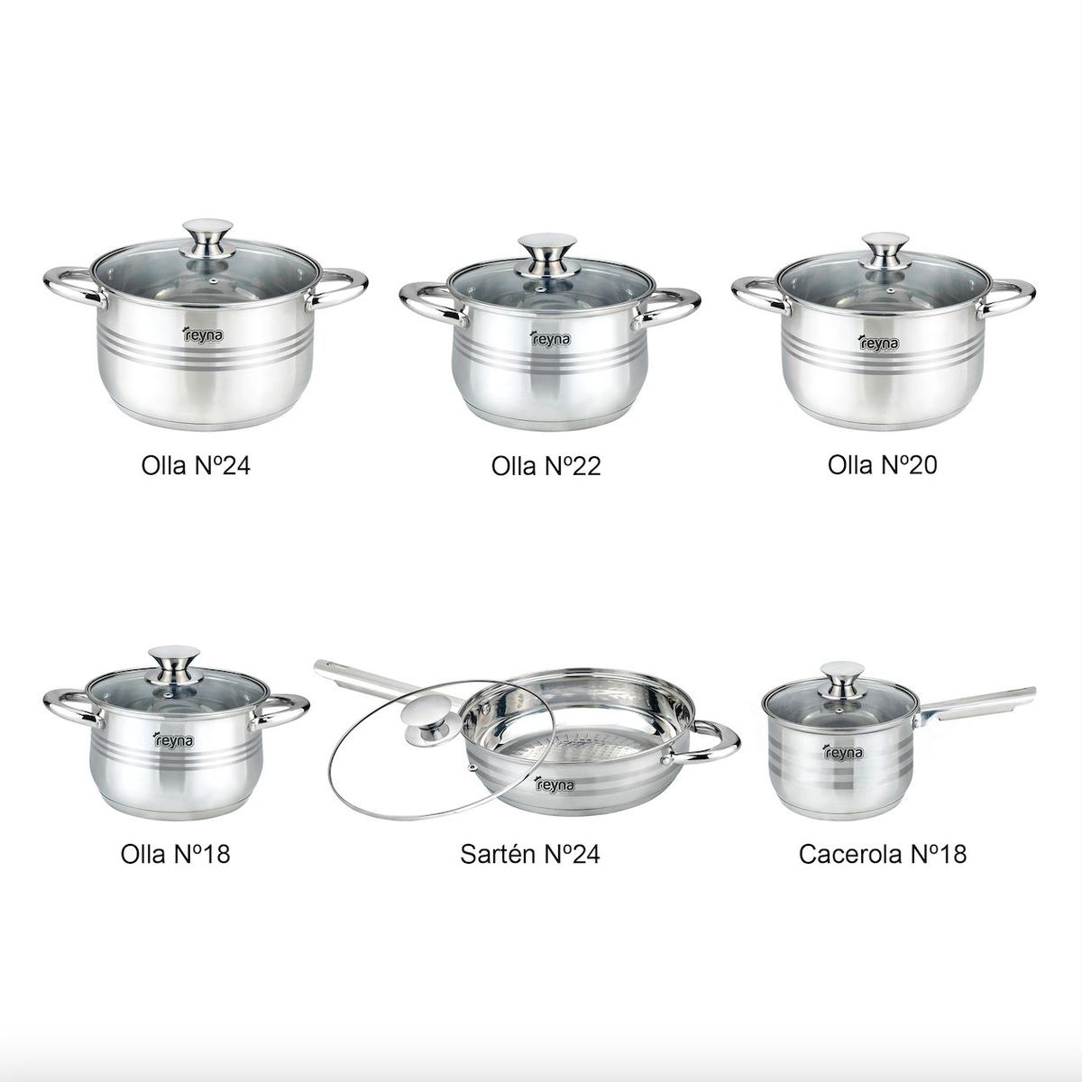 Reyna - Juego ollas de acero Professional 12 piezas (Brown)