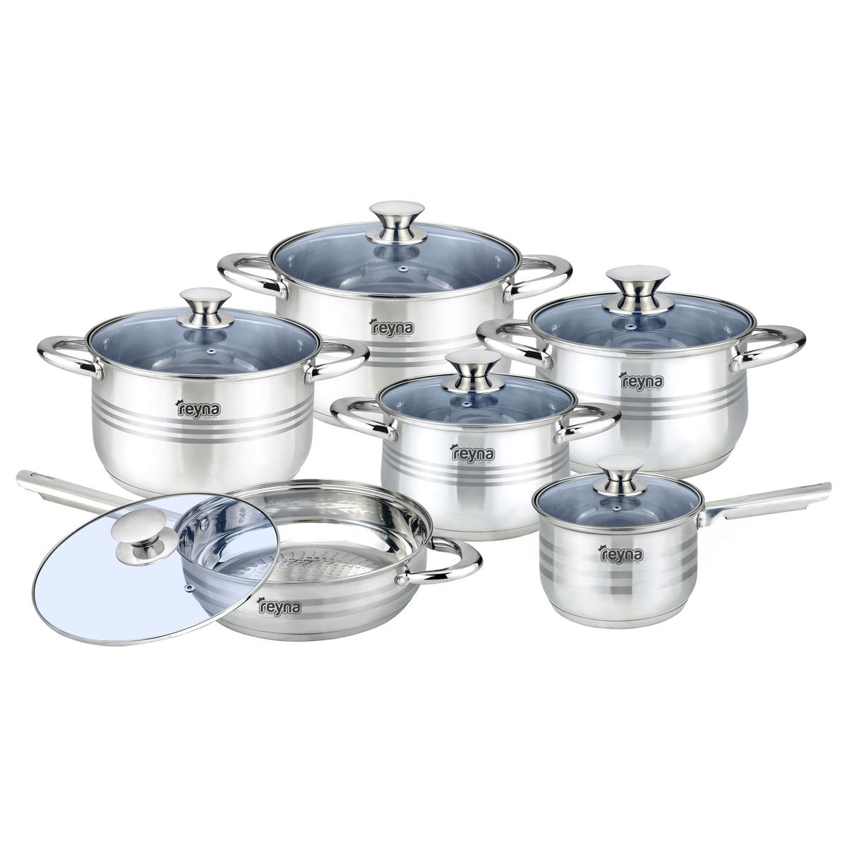 Reyna - Juego ollas de acero Professional 12 piezas (Blue)