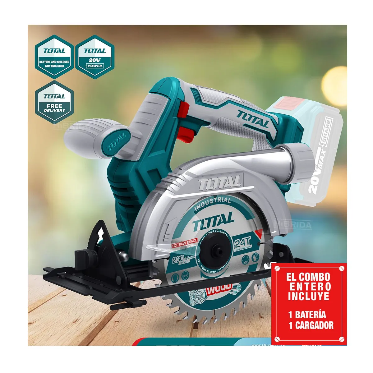 TOTAL TOOLS - COMBO SIERRA CIRCULAR INALÁMBRICA 20V CORTADORA TOTAL MADERA 5½  BATERÍA 20AH