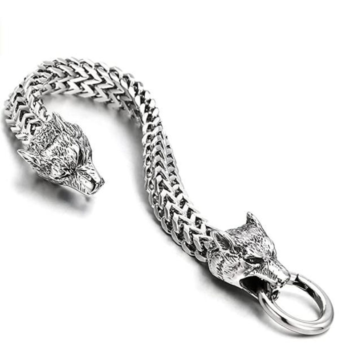 GENERICO - BRAZALETE LOBO PLATEADO EN ACERO INOXIDABLE 23 cm