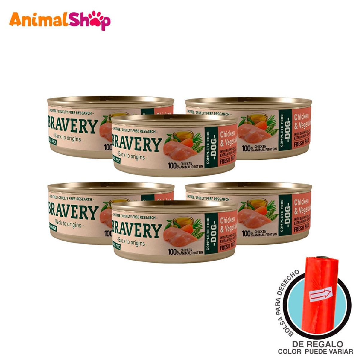 BRAVERY - Comida De Perro Adulto Bravery Pollo Y Verduras 80 Gr 6 Un
