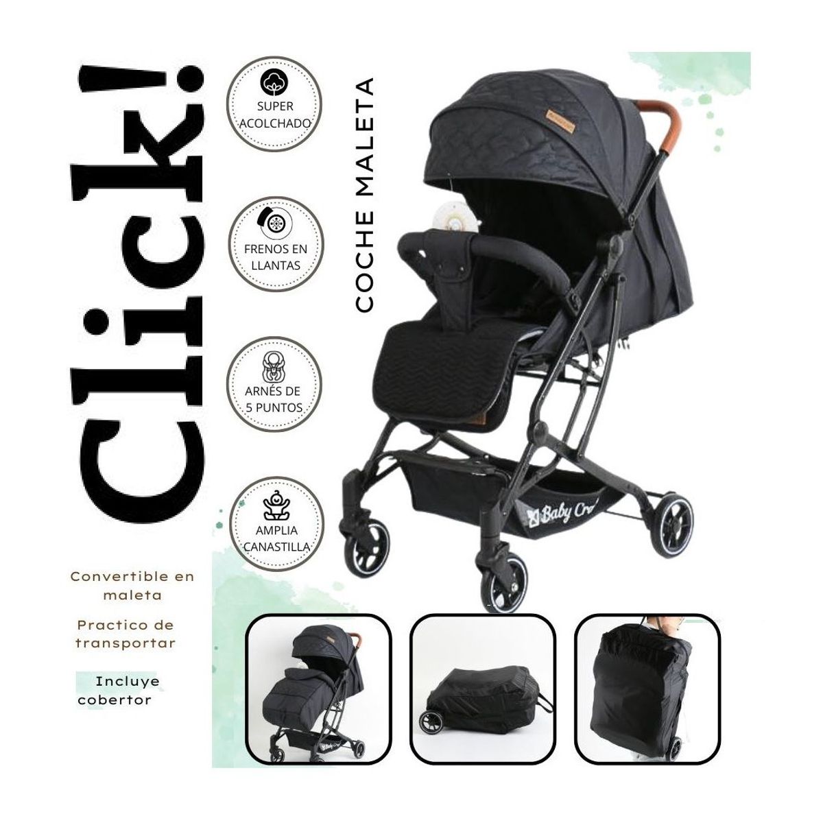 GENERICO - Coche de Paseo Convertible en Maleta CLICK NEGRO