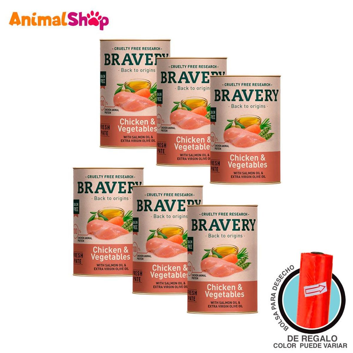 BRAVERY - Comida De Perro Bravery Pollo Y Verduras 290 Gr Pack 6 Un
