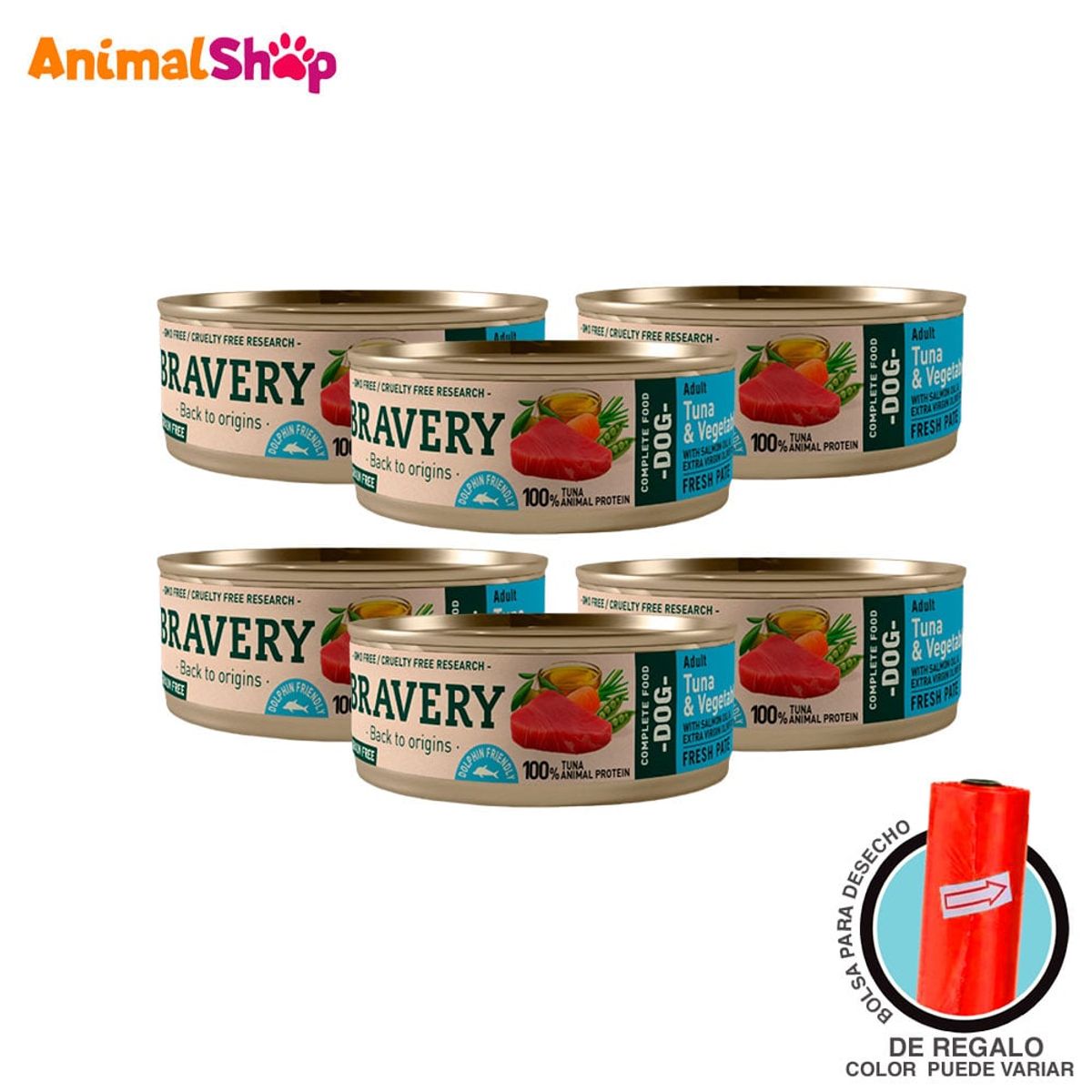 BRAVERY - Comida De Perro Adulto Bravery Atún Y Verduras 80 Gr 6 Un