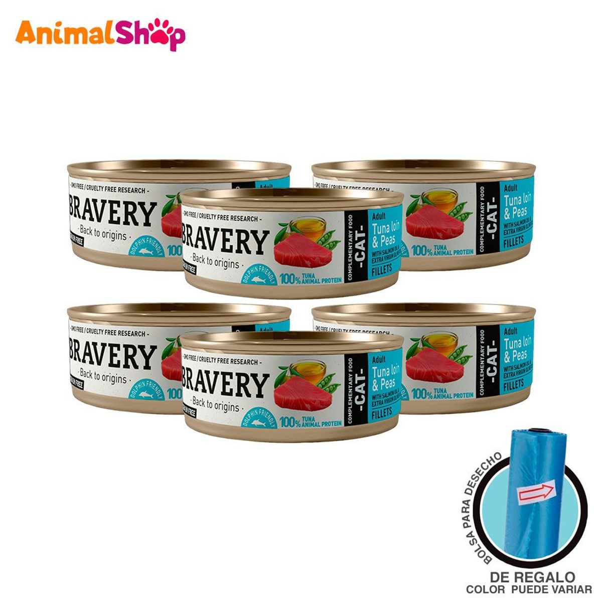 BRAVERY - Comida De Gato Adulto Bravery Atún Y Guisantes 70 Gr 6 Un