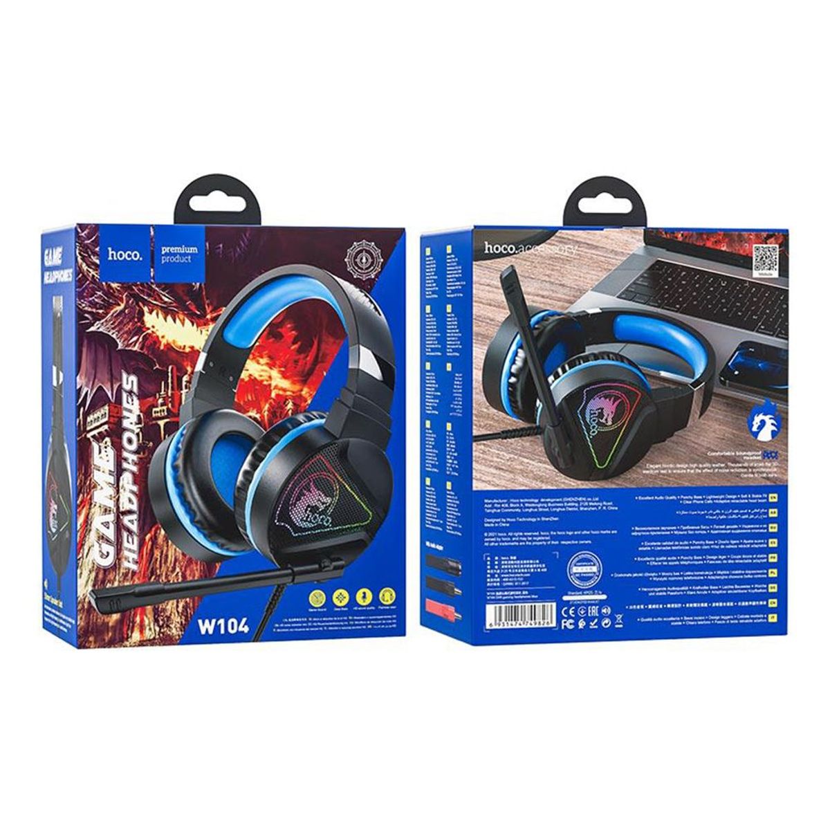 HOCO - Audífono con Micrófono Gaming Hoco W104 Alámbrico 2m Azul De Calidad