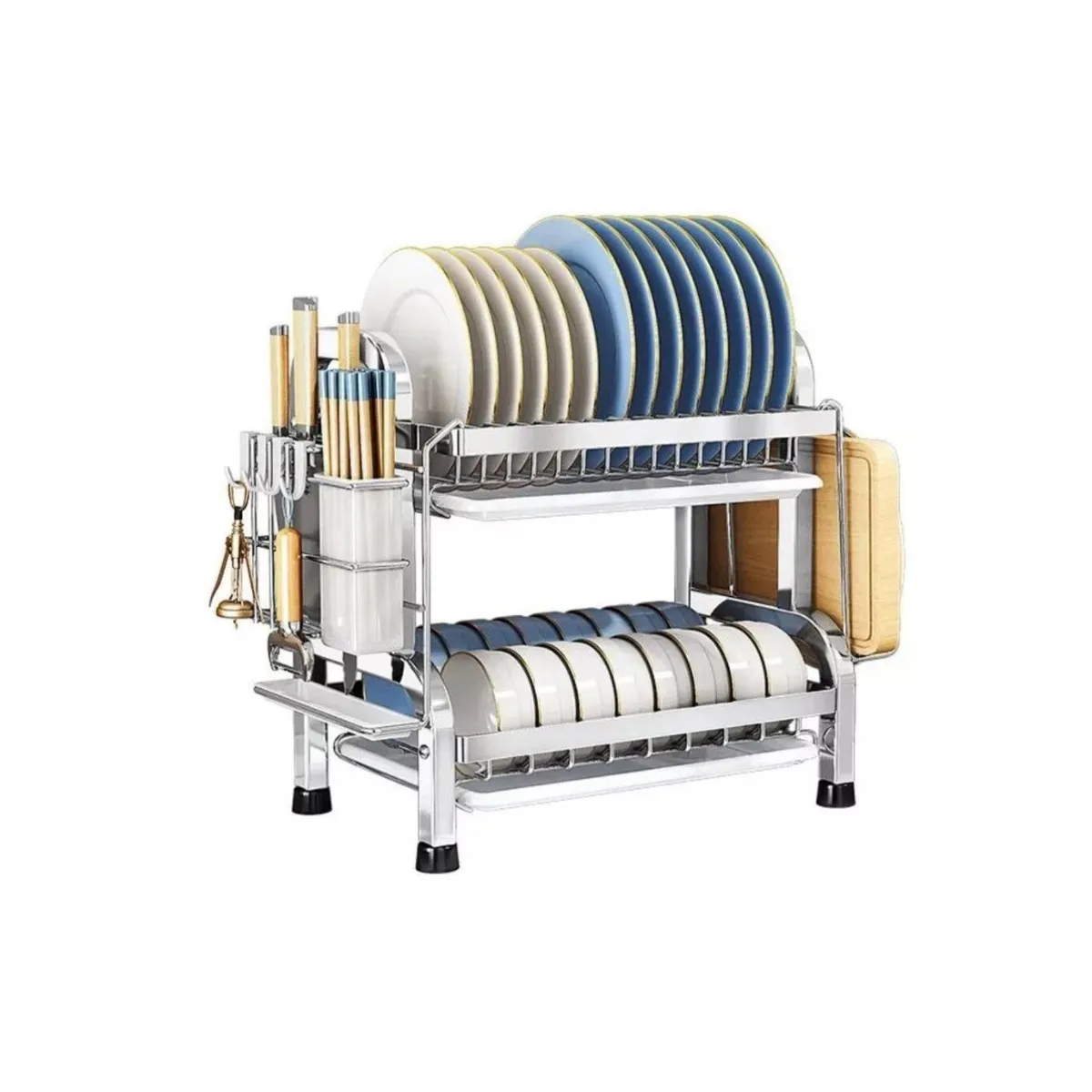 GENERICO - Escurridor de Platos de Acero inoxidable de Dos Niveles más accesorios