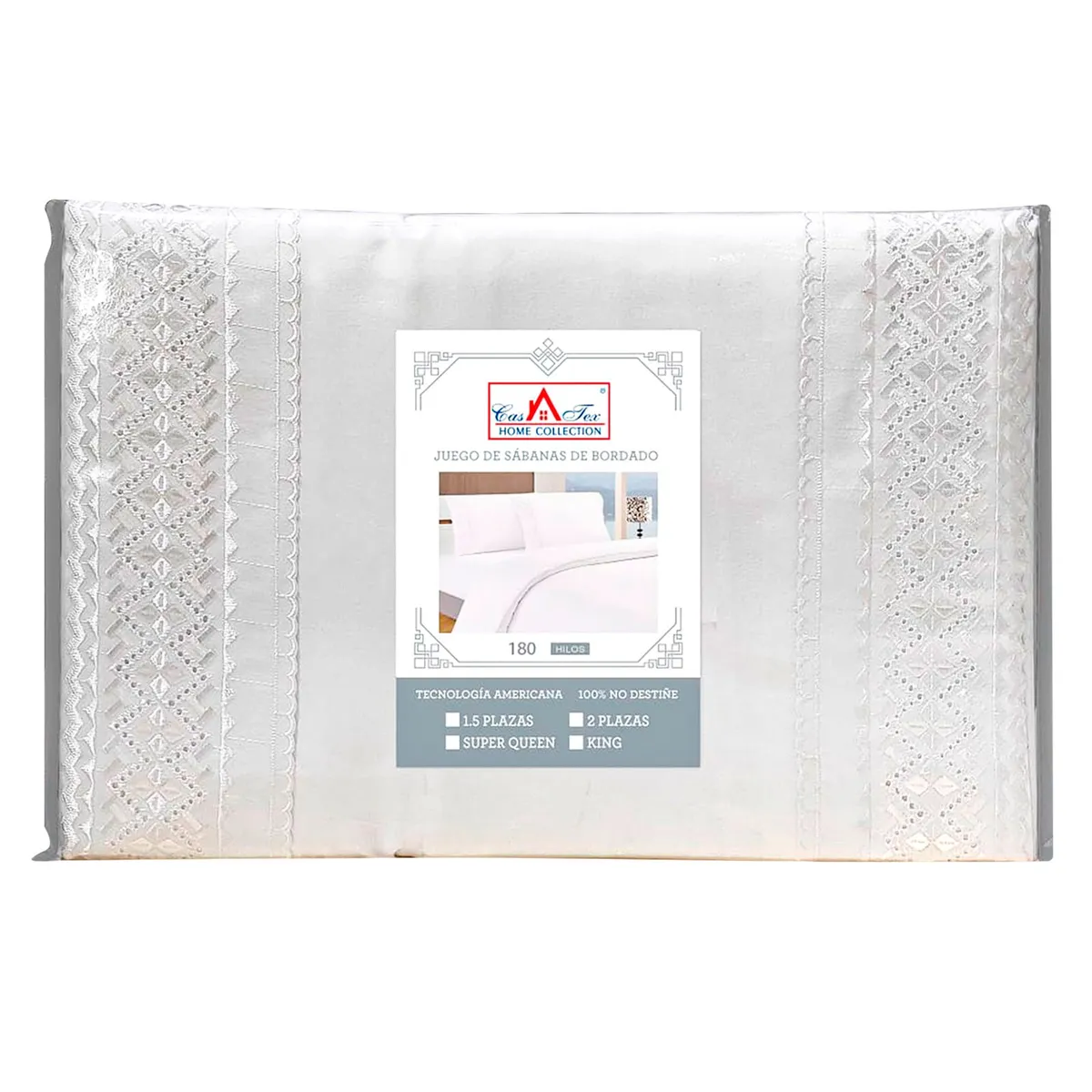 CASATEX - Juego de Sábanas Bordadas 180 Hilos  100% Algodón KING