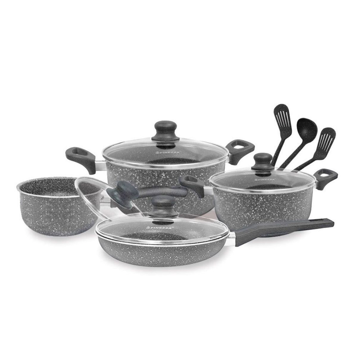 FINEZZA - Juego De Ollas Finezza Granito 11 Piezas Con Antiadherente Y Tapas De Vidrio