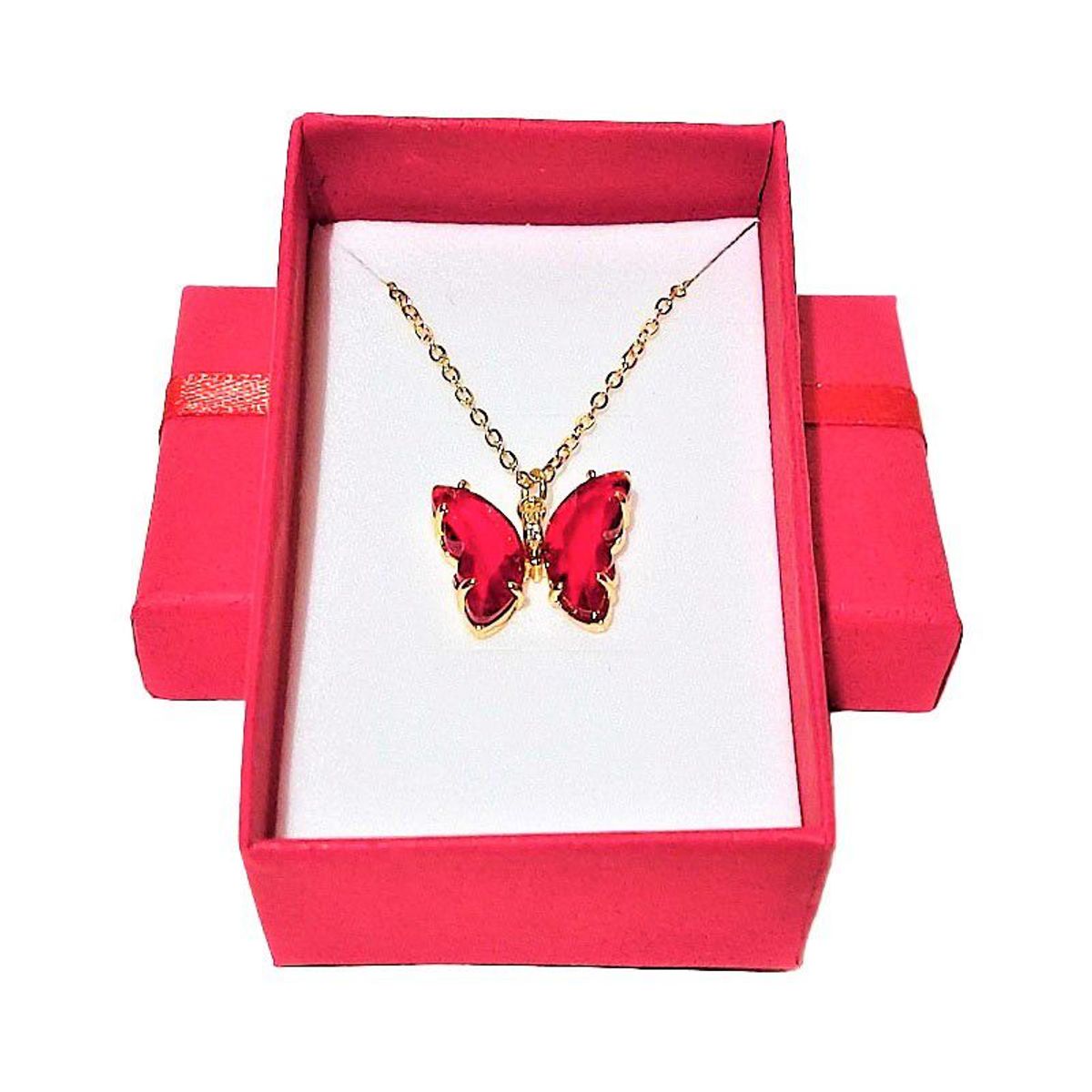 GENERICO - Collar de mariposa color rojo cristal