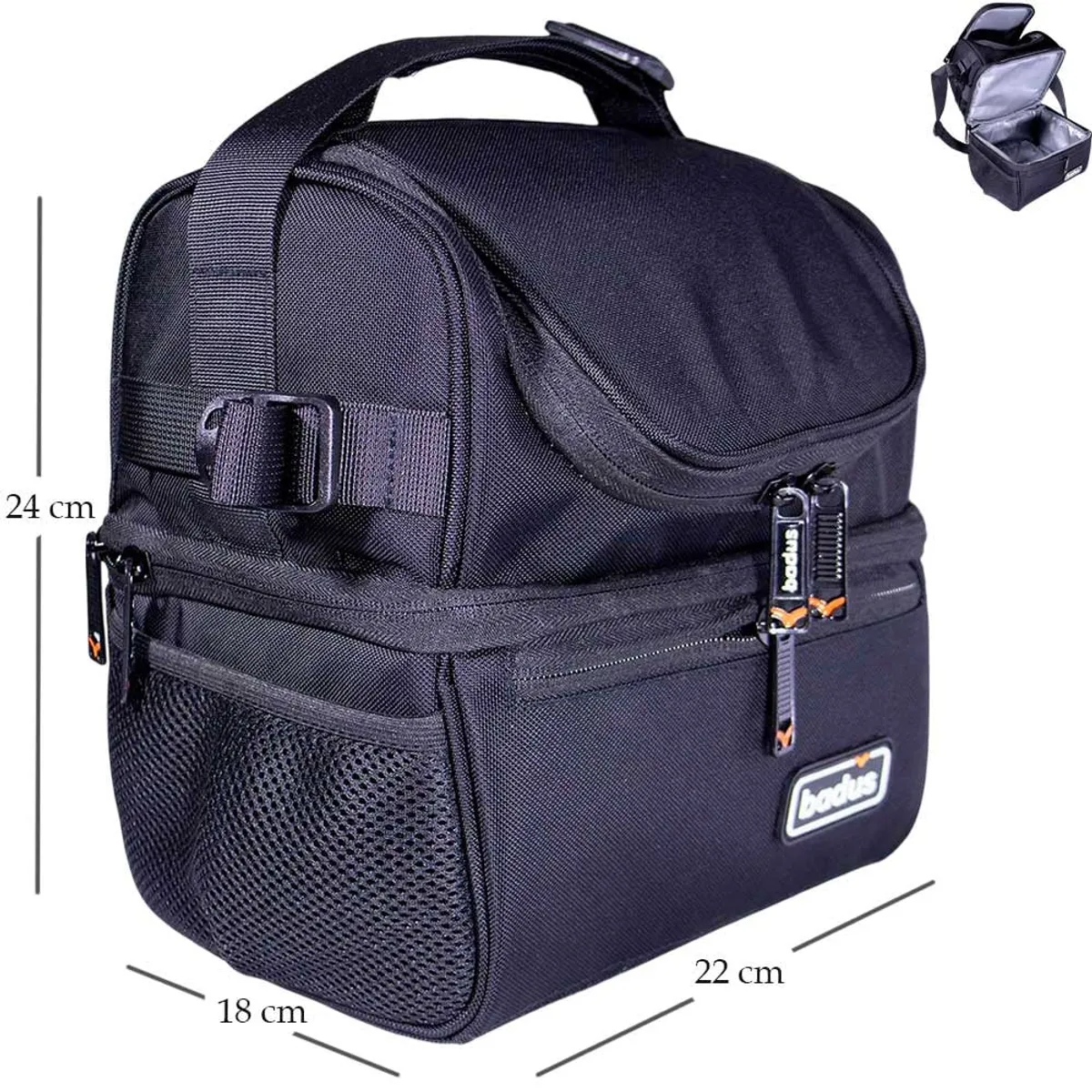 GENERICO - Lonchera Térmica Ejecutiva de 2 Compartimentos y Bolsillo - Negro