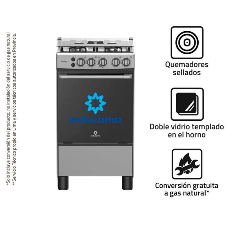 INDURAMA - Cocina Gas Indurama MATISSE 20" Croma 4 Hornillas