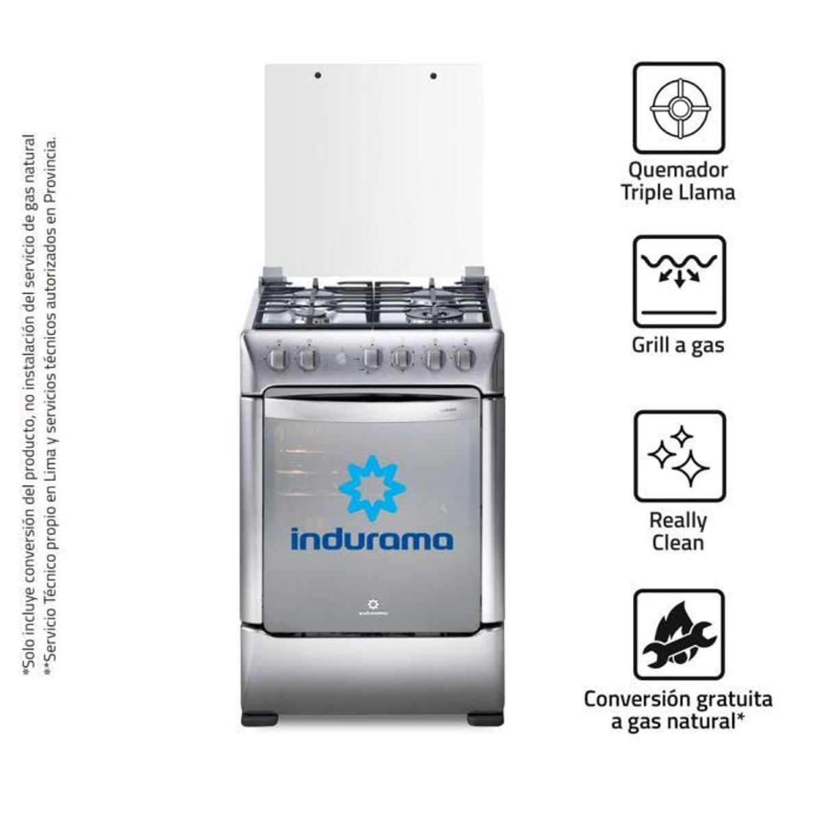 INDURAMA - Cocina Gas Indurama Florencia ZAFIRO 24" Croma 4 Hornillas