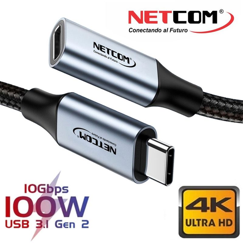 GENERICO - Cable Extension USB C 3.1 Tipo C Gen 2 3 Metros NETCOM 4k 100W 60Hz