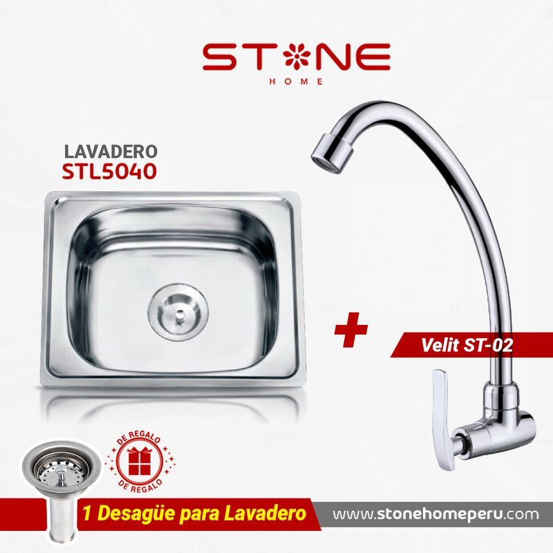 STONE - COMBO DE LAVADERO DE ACERO PRIME STL5040  VELIT ST-02 STONE