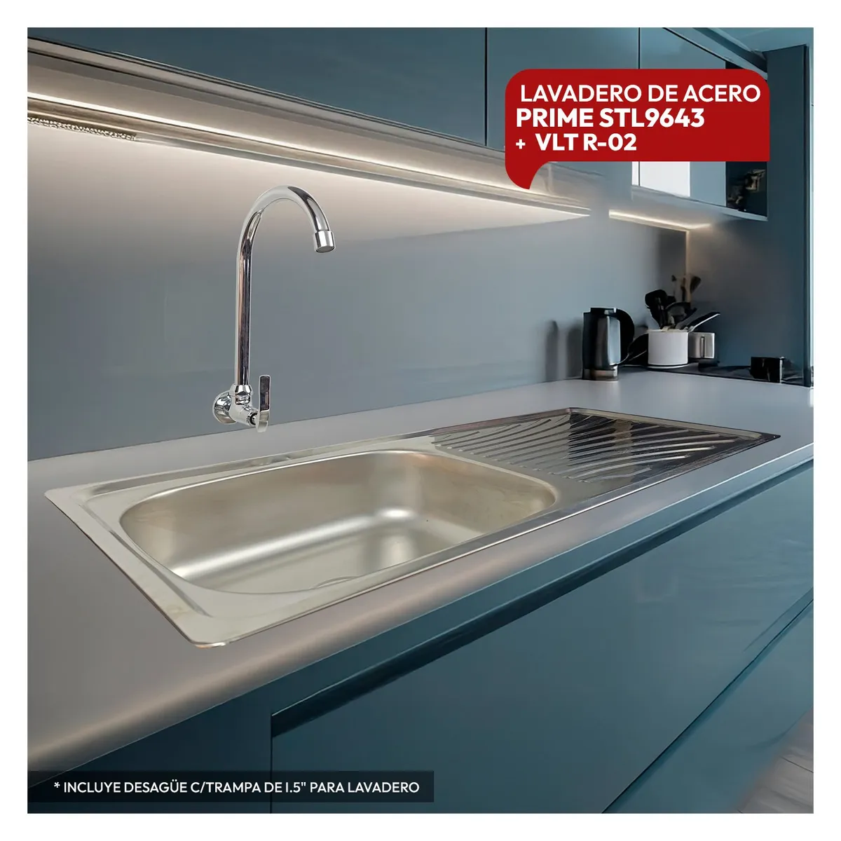 STONE - COMBO DE LAVADERO DE ACERO PRIME STL9643  VLT-R-02 RUMI