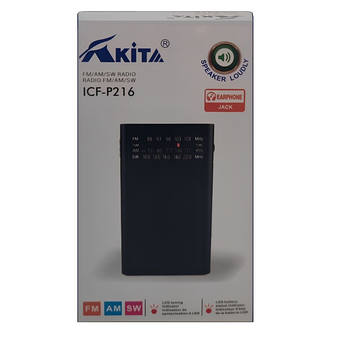 AKITA - Radio Portátil a Pilas Modelo Retro FMAM Color Negro