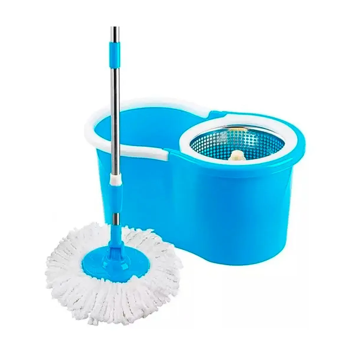 GRETAIL - Trapeador Escurridor Giratorio Con 2 Mopas Acero Azul