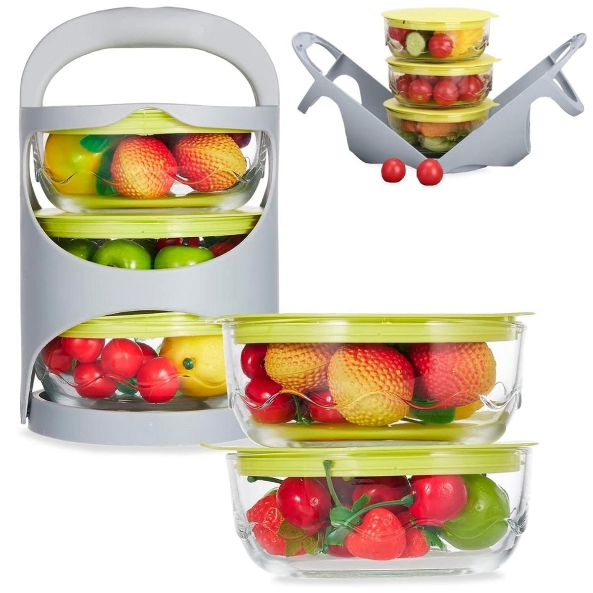 MINARI - Set de 3 Tápers de Vidrio Recipientes Hermético Apilable W43