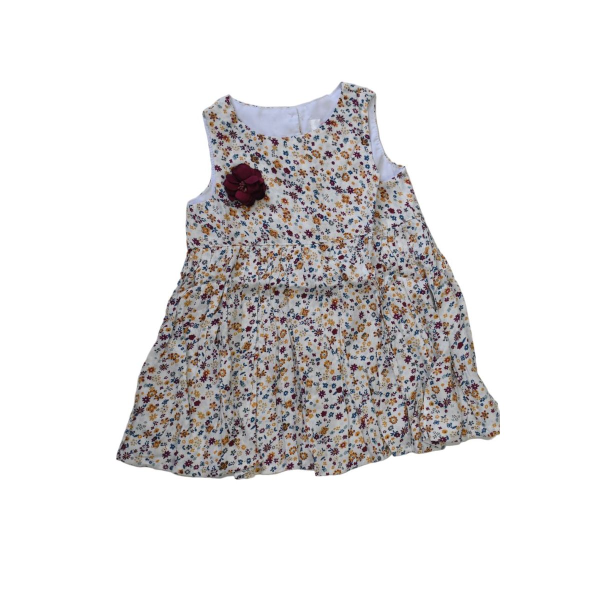 GENERICO - VESTIDO DE CHALIS FLOREADO PARA NIÑA - BEBE MOSTAZA