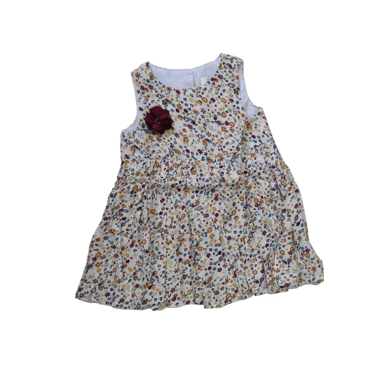 GENERICO - VESTIDO DE CHALIS FLOREADO PARA NIÑA - BEBE MOSTAZA