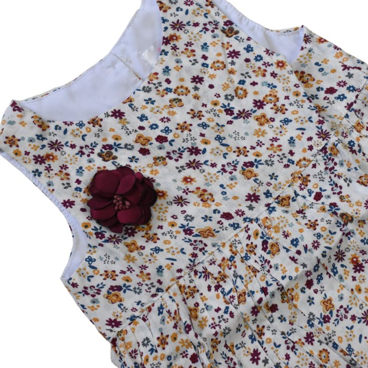 GENERICO - VESTIDO DE CHALIS FLOREADO PARA NIÑA - BEBE MOSTAZA